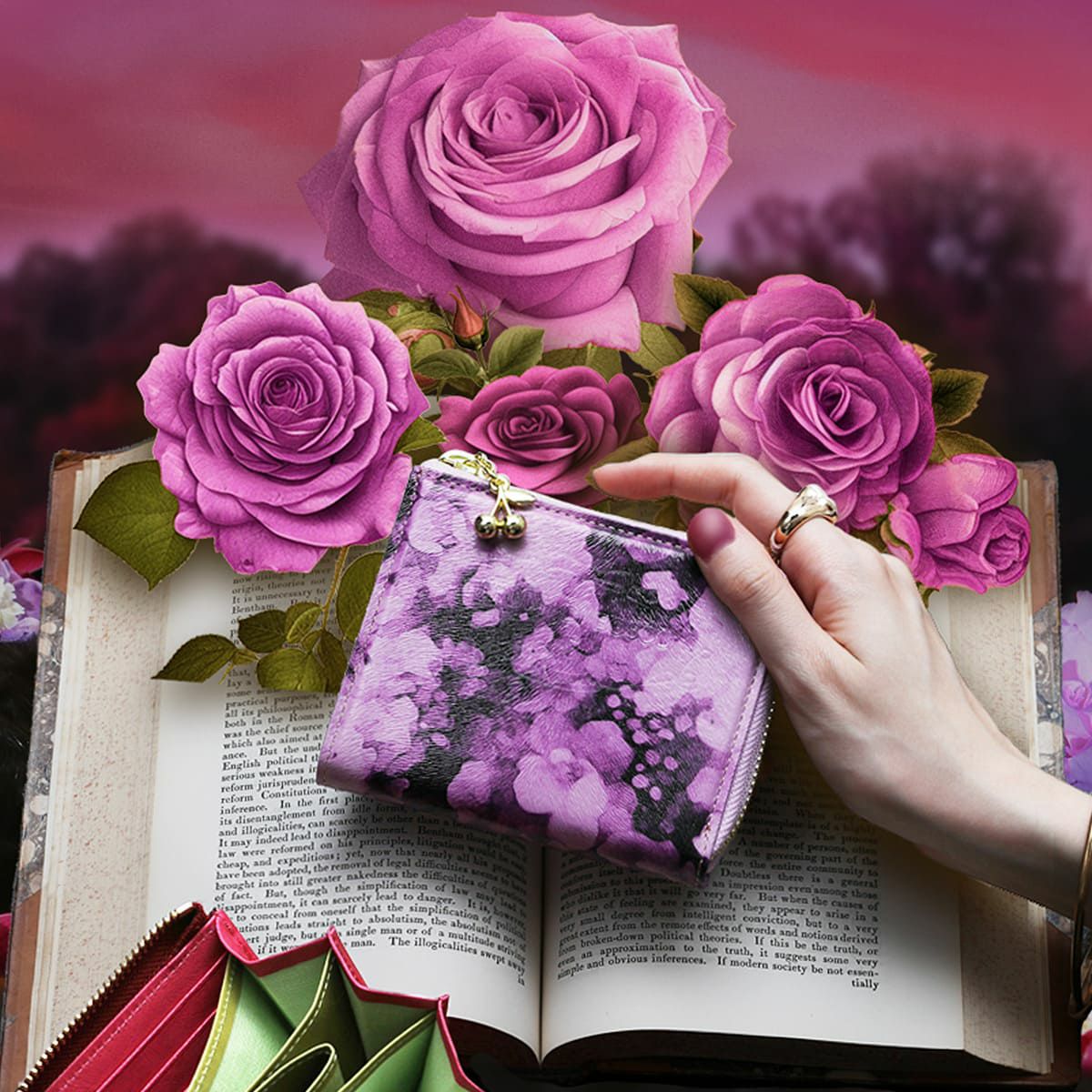 L字ファスナー二つ折りウォレット　ワンダーブックアリス　マジックアワー